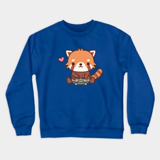 Cute Gamer Red Panda Playing Video Games Crewneck Sweatshirt